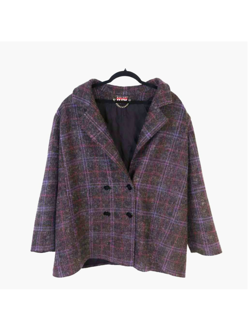 Vintage NYG New York Girl Plaid Peacoat Womens Large Wool Blend USA Made Jacket
